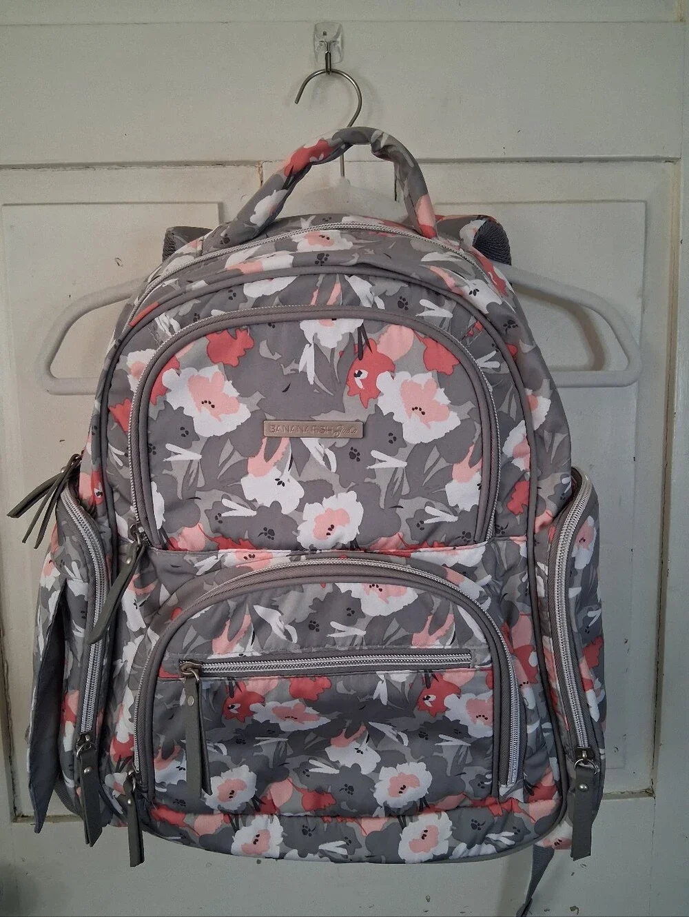Bananafish Floral Gray, Pink, White Baby Diaper Bag Backpack with Changing Pad